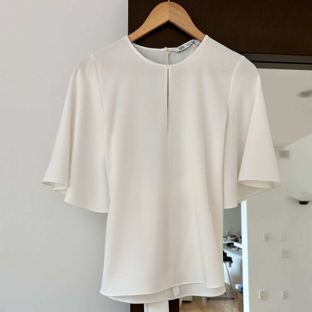 Zara White Blouse with Flared Sleeves - XS